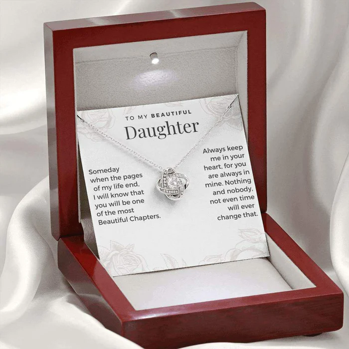 To My Beautiful Daughter Love Knot Necklace "Always Keep Me in Your Heart" Gifts For Daughter