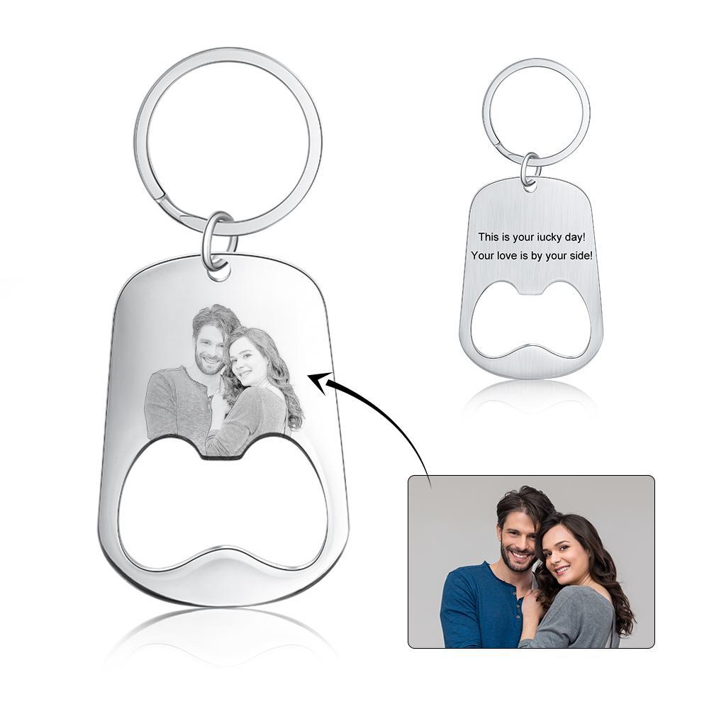 Custom Photo Keychain Personalized Bottle Opener Photo Engraved Gift for Father