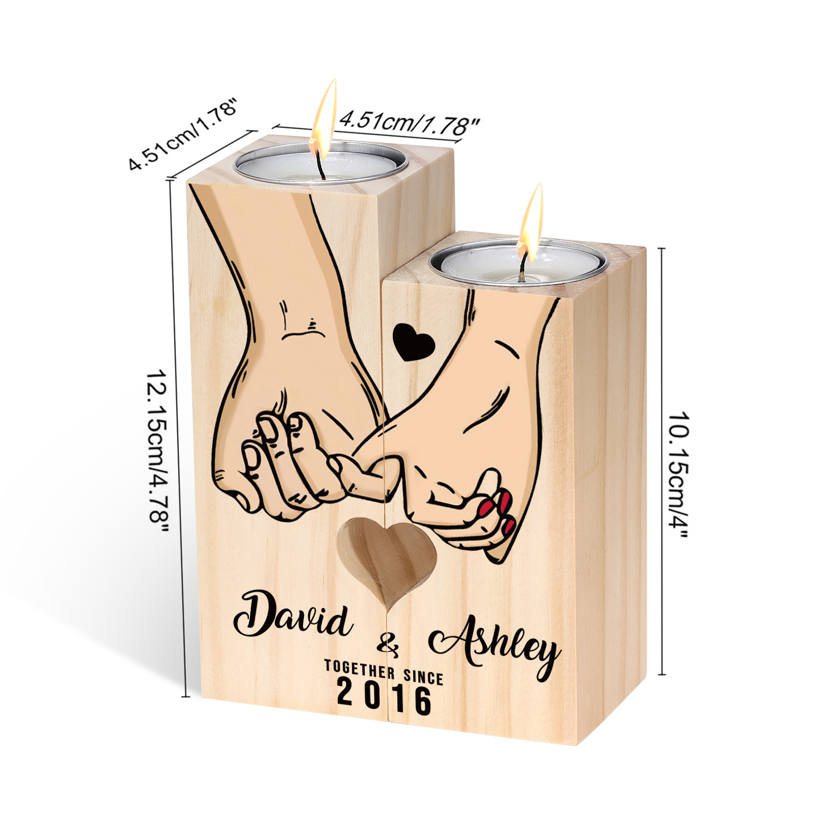 Personalized Couple Gift Set Pinky Promise Couple Candle Holder Heart Matching Keychain with Custom Names & Date Gift Box