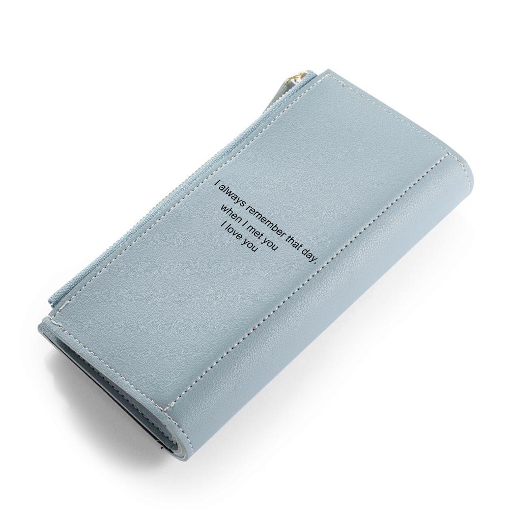 Women Long Style Photo Wallets Custom Inscription Photo Engraved Wallet Blue Grey