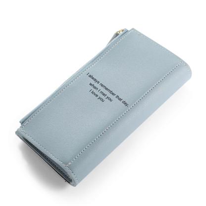 Women Long Style Photo Wallets Custom Inscription Photo Engraved Wallet Blue Grey