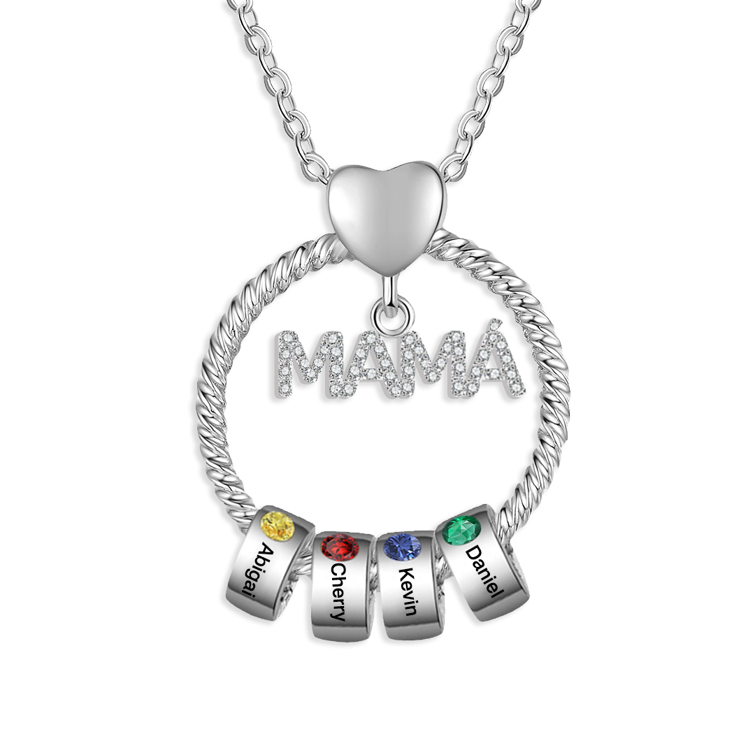 Collar con colgante de "MAMÁ" con 4 nombres Y 4 piedras de nacimiento personalizados | Jessemade