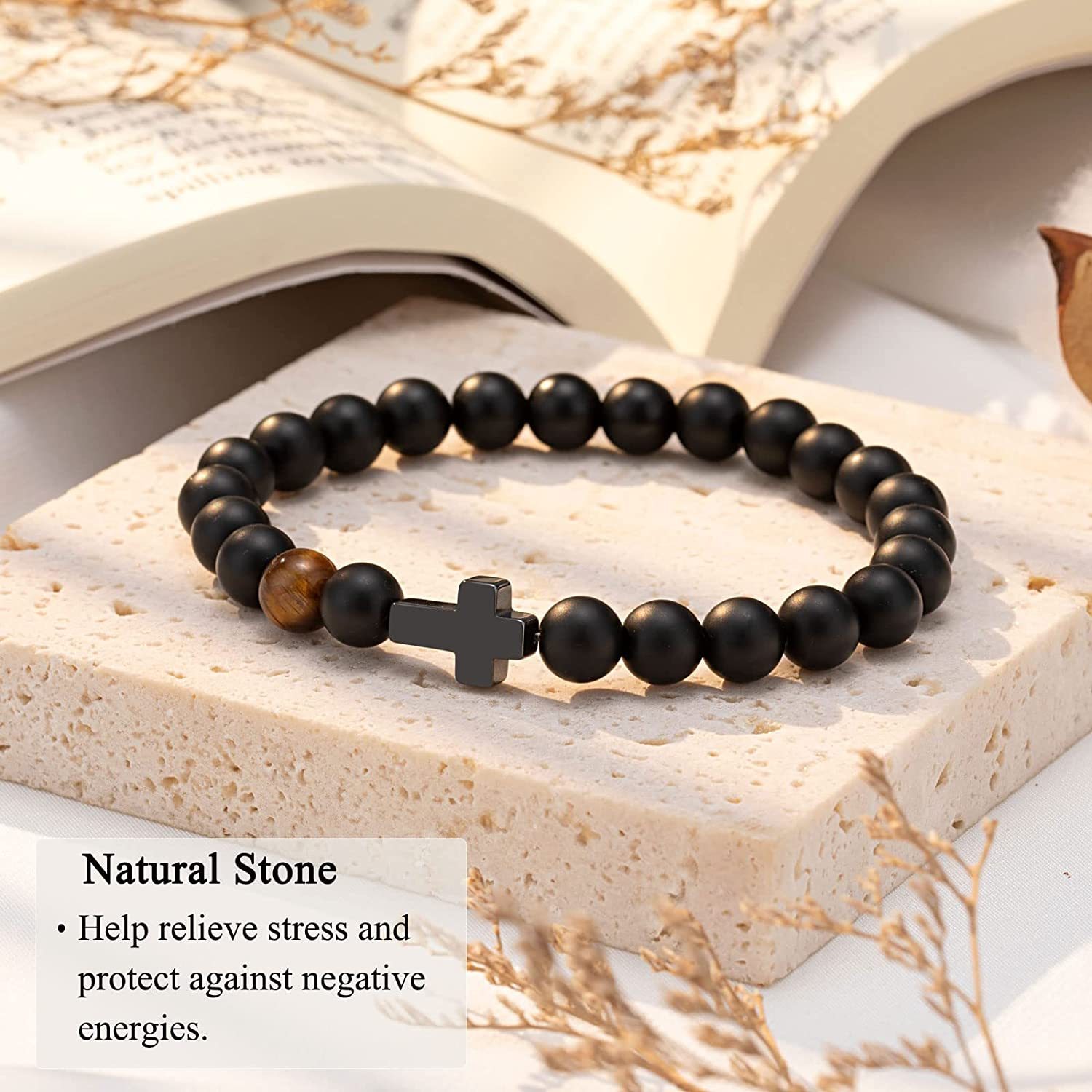 Black Gallstone Cross Bracelet Beads Bracelet