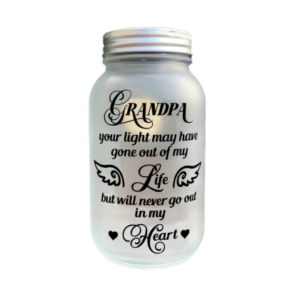 Memorial Mason Jar Night Light Never Go Out in My Heart Led Lamp