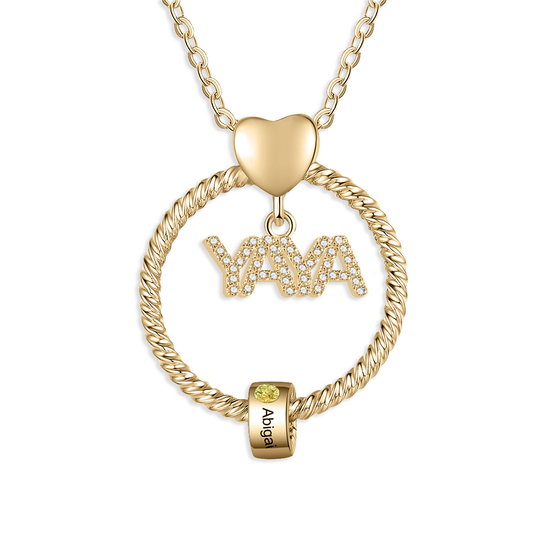 Collar a abuela con colgante de "YAYA" con 1 nombre Y 1 piedra de nacimiento personalizados | Jessemade-Jessemade ES