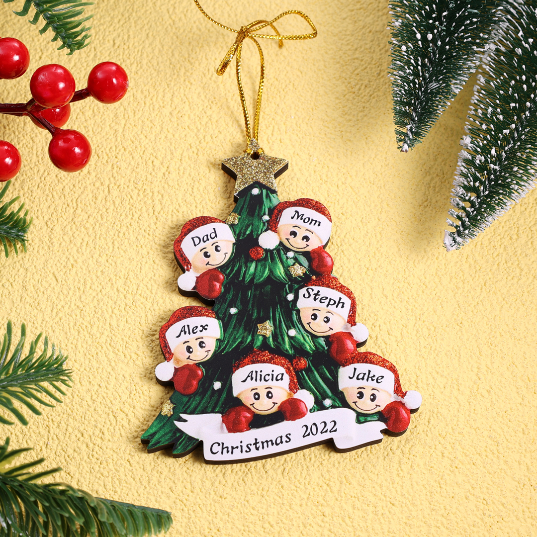 Personalized Family Christmas Ornament Custom 6 Names Hanging Ornament Gifts For Family