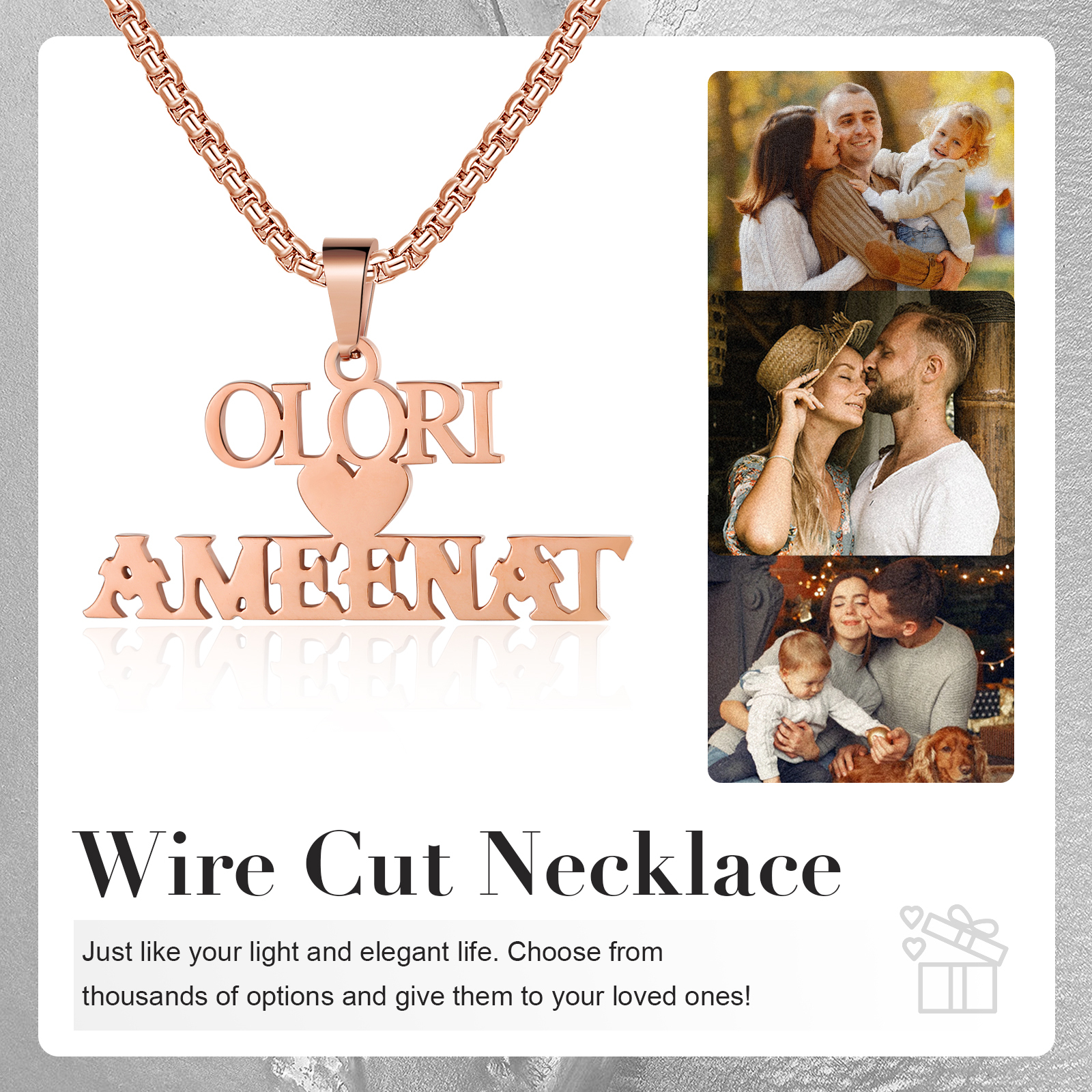 Personalized Heart Name Necklace Custom 2 Names Necklaces Romantic Gift For Her