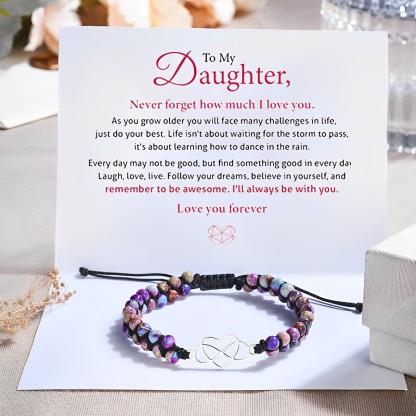 To My Daughter Infinity Heart Bracelet with Message Card Adjustable Bracelet Gift for Her - Never Forget How Much I Love You