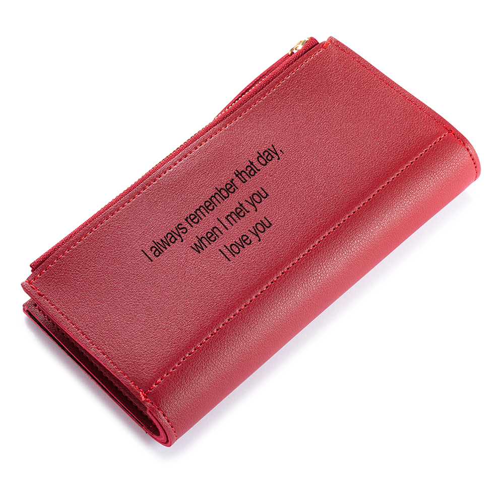 Women Long Style Photo Wallets Custom Inscription Photo Engraved Wallet Red