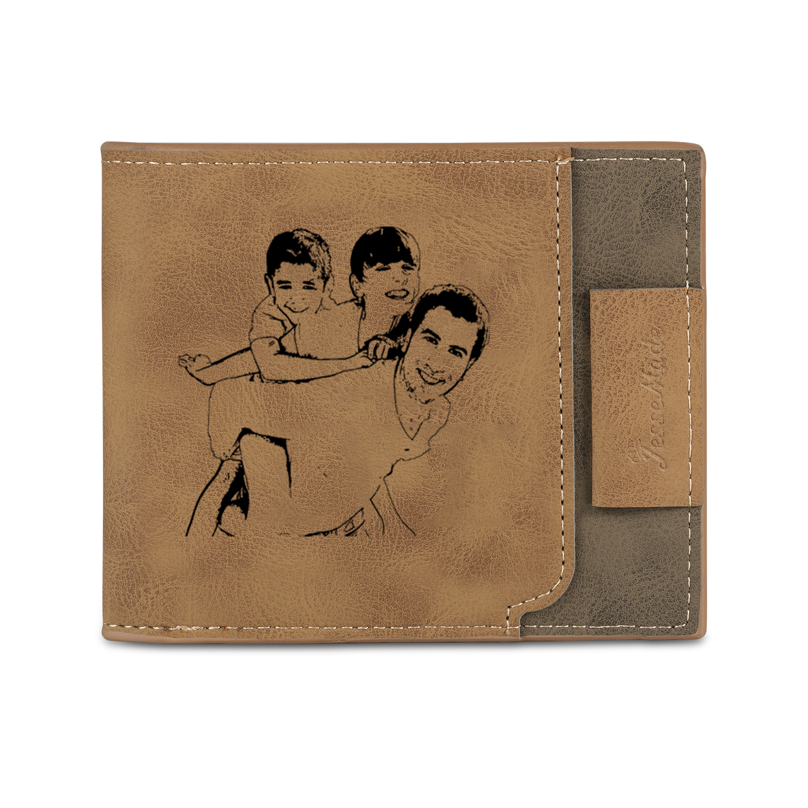 3 Names - Custom Photo & Text & Name Wallet Personalized Men's Leather Folding Wallet Gifts for Dad