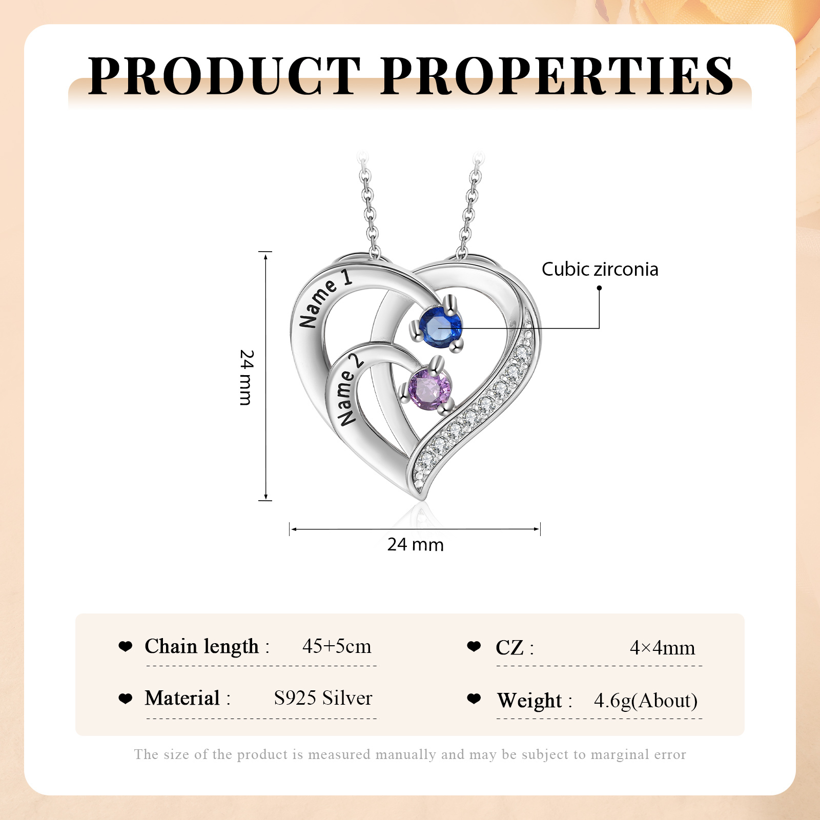 Personalized Mother Necklace Engraved 2 Names 2 Birthstone Intertwined Heart Pendant - Mother's Day Gift for Mom