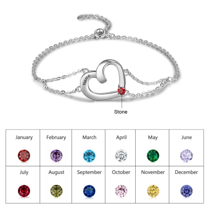 Personalized Heart Anklet with 1 Birthstone Custom Name Anklet for Her