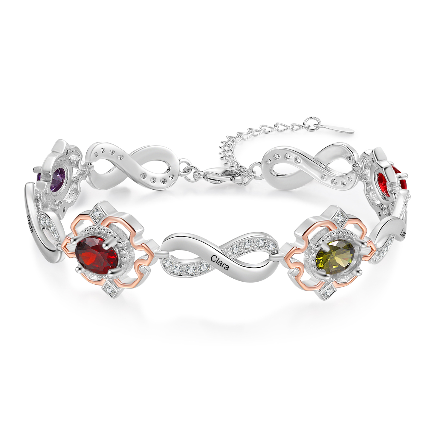 Infinity Bracelet Personalized 4 Birthstones Engraved 5 Names Women's Bracelets Birthday Gift for Her