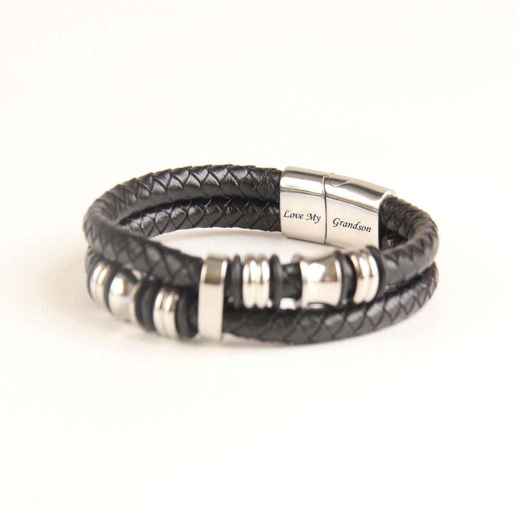 To My Grandson Braided Leather Bracelet "Always Remember How Much I Love You"