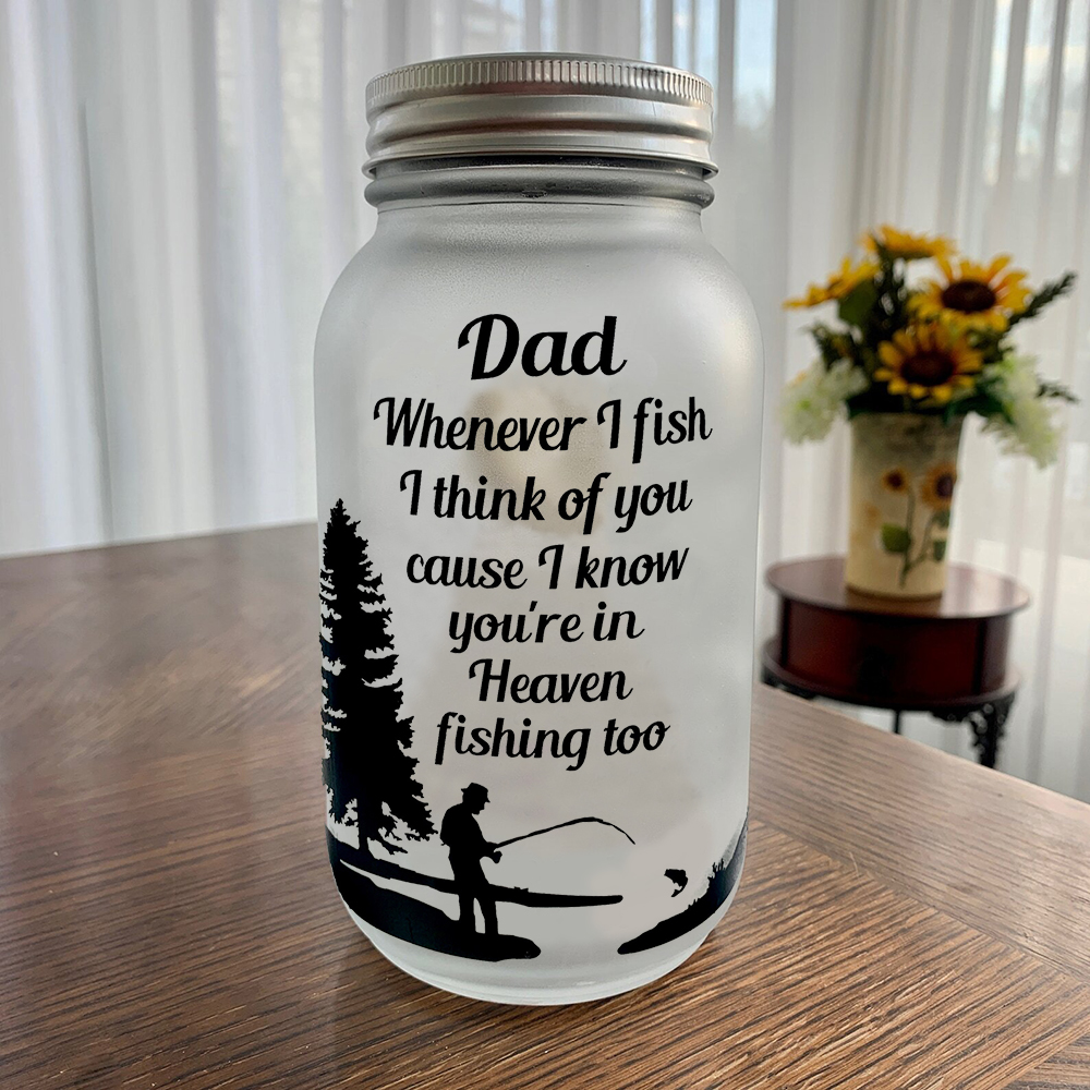 Memorial Mason Jar Night Light I Know You're in Heaven Fishing Too Led Lamp