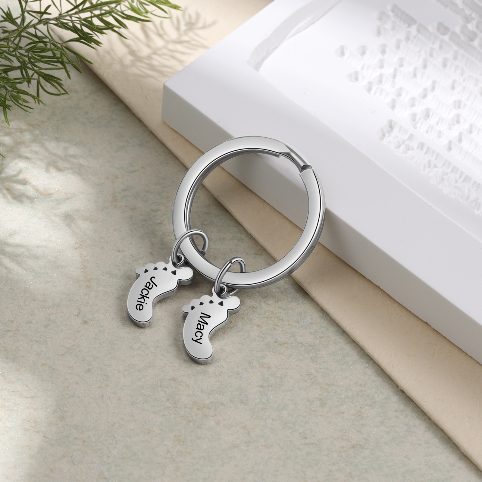 Baby Feet Keychain Personalized 2 Names Keychain Family Gifts