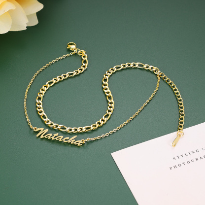 Personalized Name Anklet Double Cuban Chain Anklet for Women
