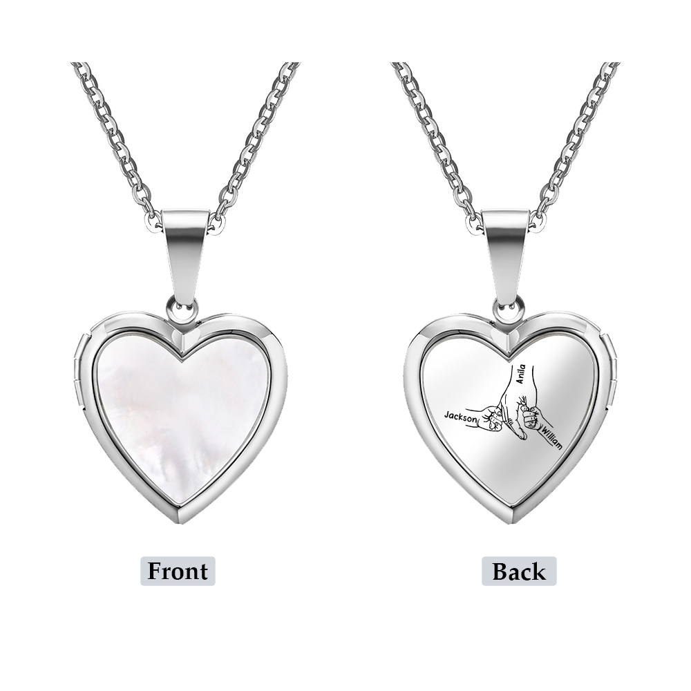 Personalized Family Heart Photo Locket Necklace for Women