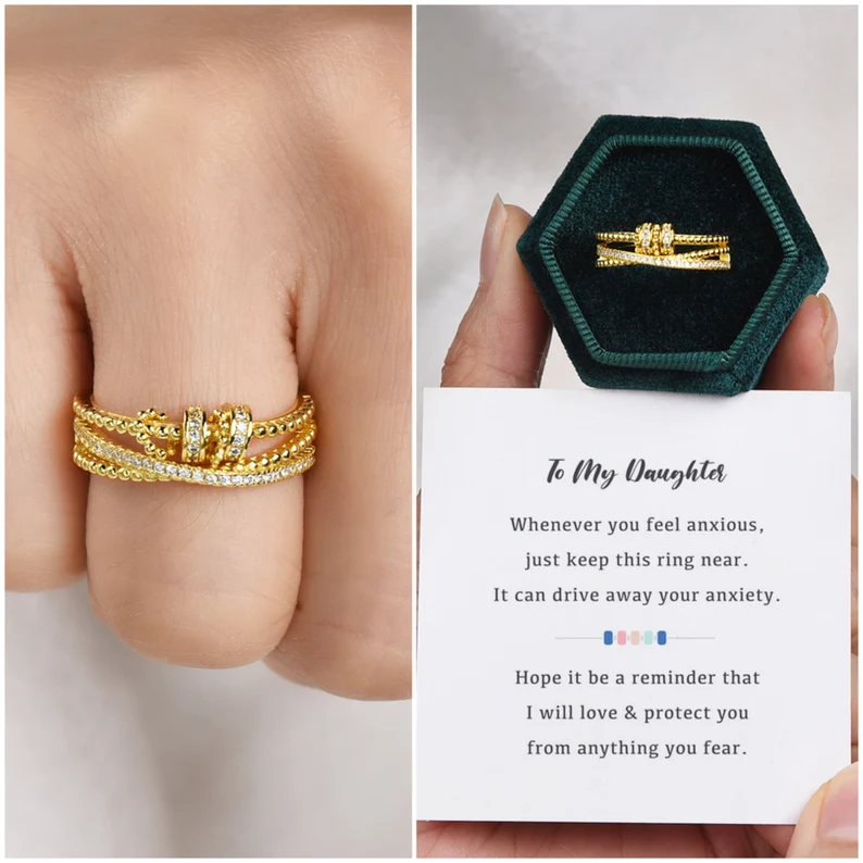 To My Daughter-S925 Spinning Bead Fidget Ring Gifts For Daughter