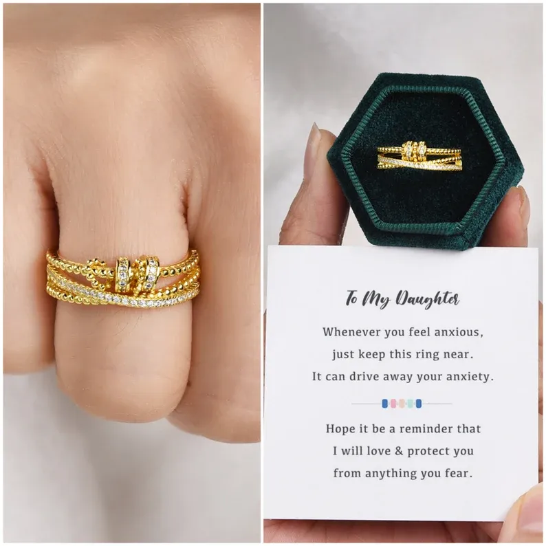 To My Daughter-S925 Spinning Bead Fidget Ring Gifts For Daughter