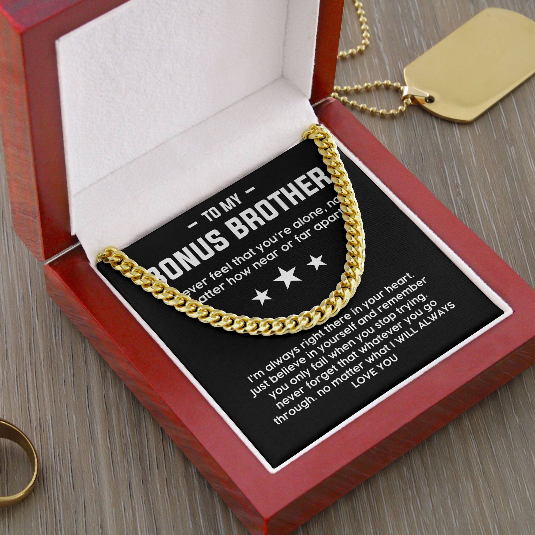 To My Bonus Brother Necklace Cuban Link Chain Necklace Gift Set - No Matter What I Will Always Love You