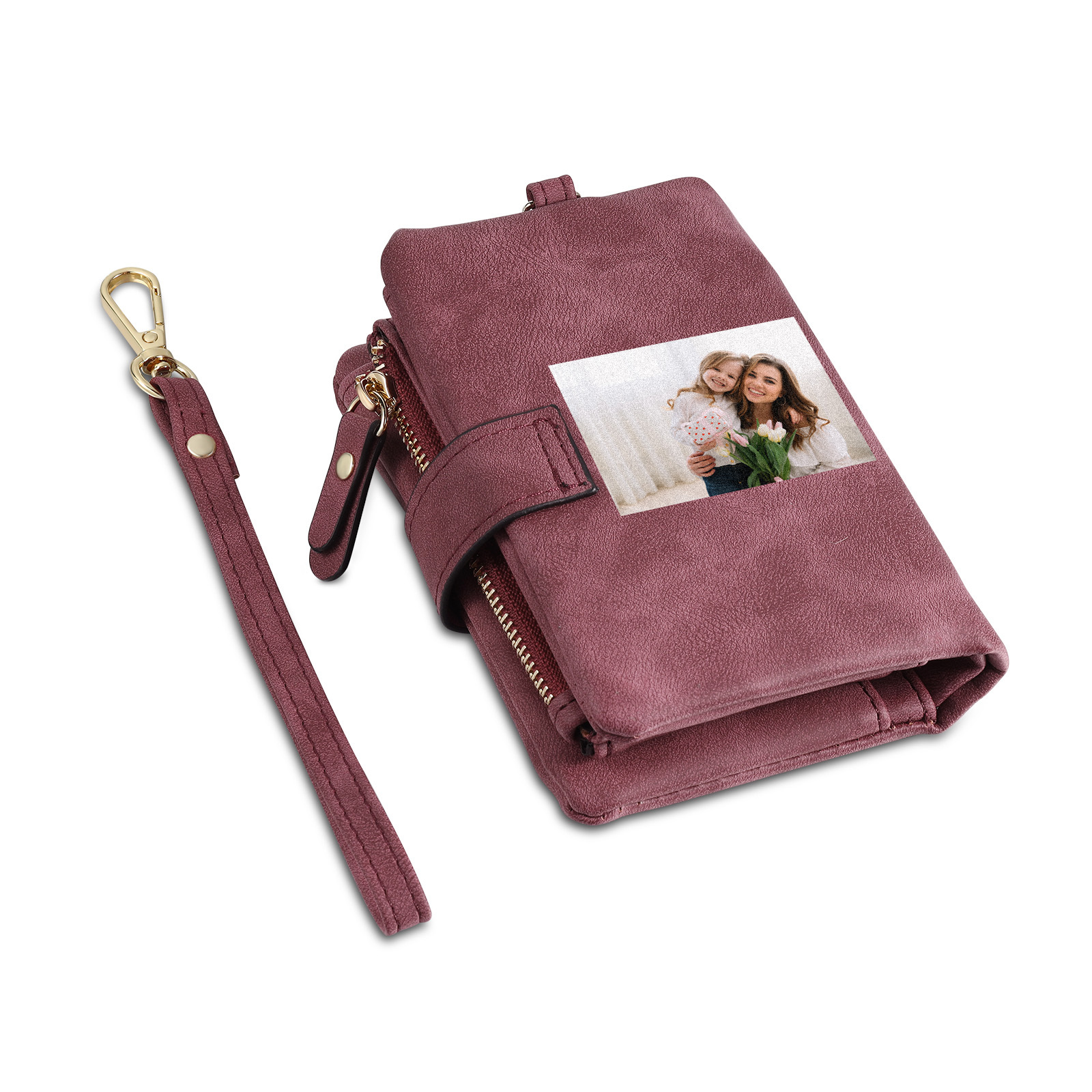 Personalized Women's Leather Wallet Custom Birthday Flower & Name & Photo Wallet Gift for Her