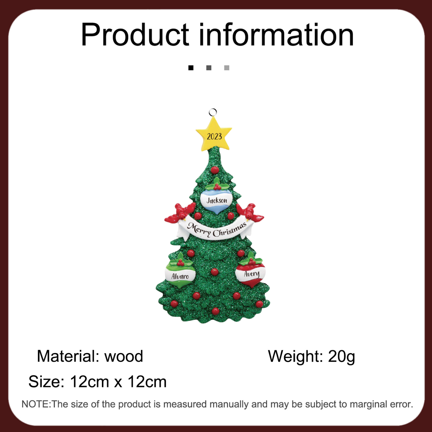 3 Names - Personalized Christmas Tree Ornaments Custom Text & Year Wooden Christmas Pendant Gifts for Family Friends