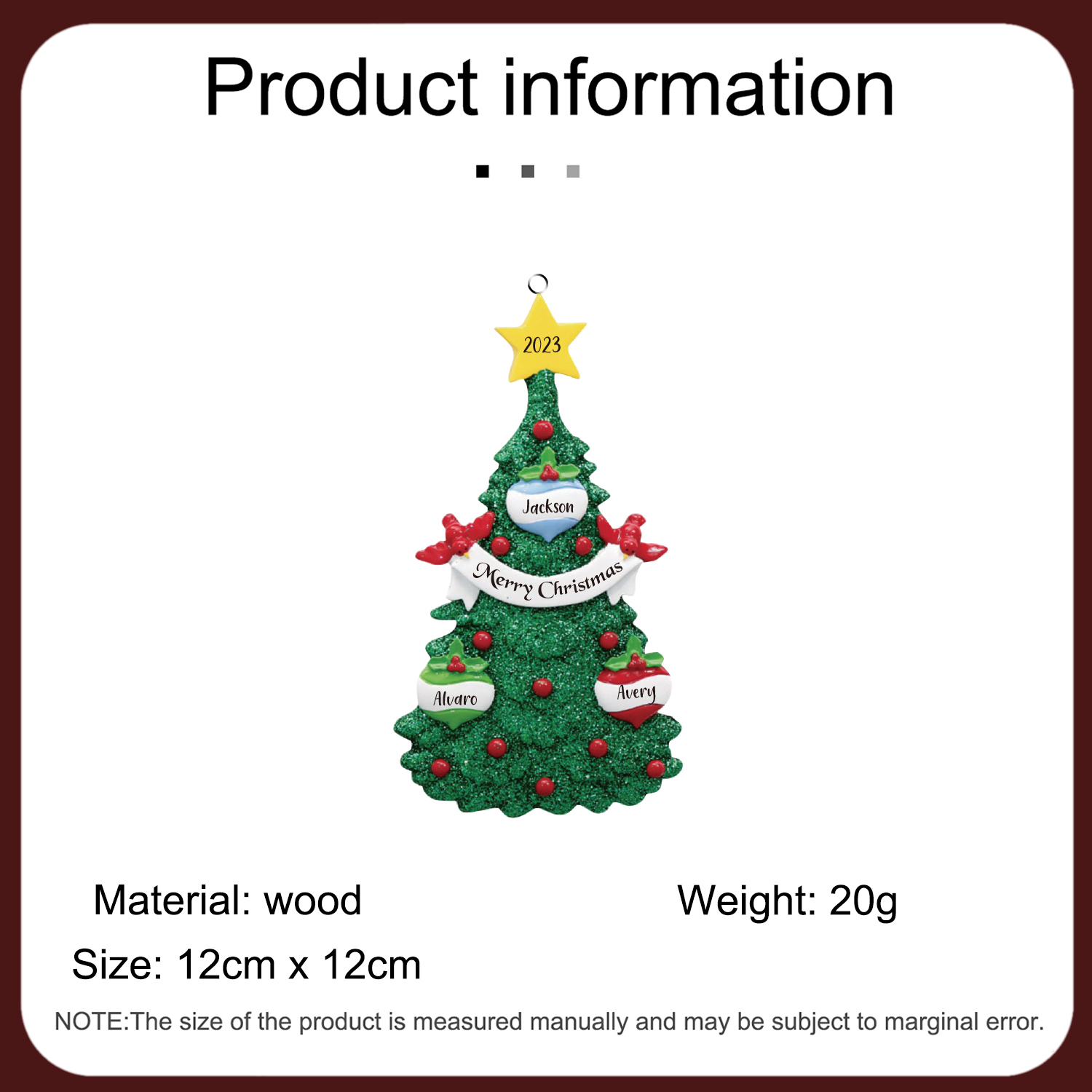 3 Names - Personalized Christmas Tree Ornaments Custom Text & Year Wooden Christmas Pendant Gifts for Family Friends