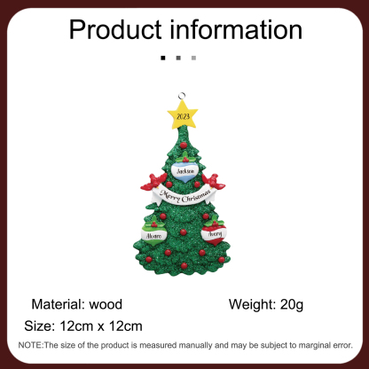 3 Names - Personalized Christmas Tree Ornaments Custom Text & Year Wooden Christmas Pendant Gifts for Family Friends