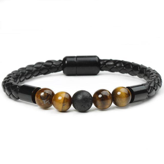 Tiger Eye Black Onyx Beaded Bracelet Men