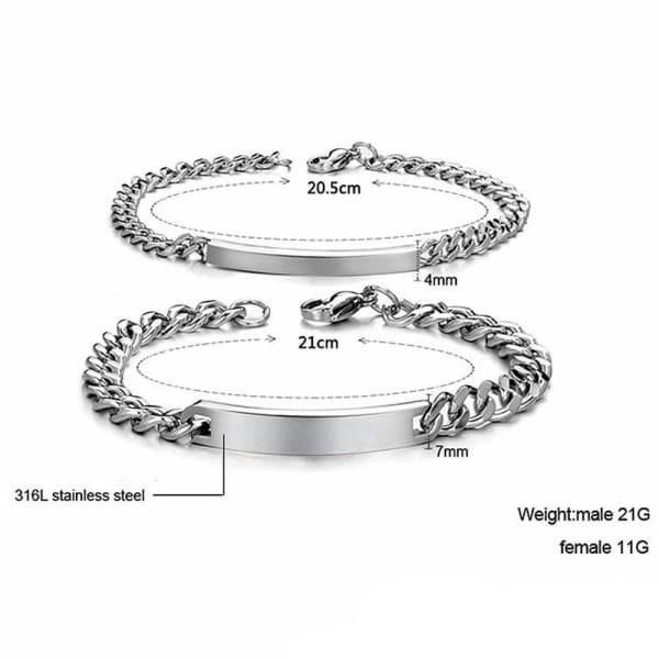 Personalized Cuban Chain Couple Bracelets Custom Names Matching Bracelet Love Gifts