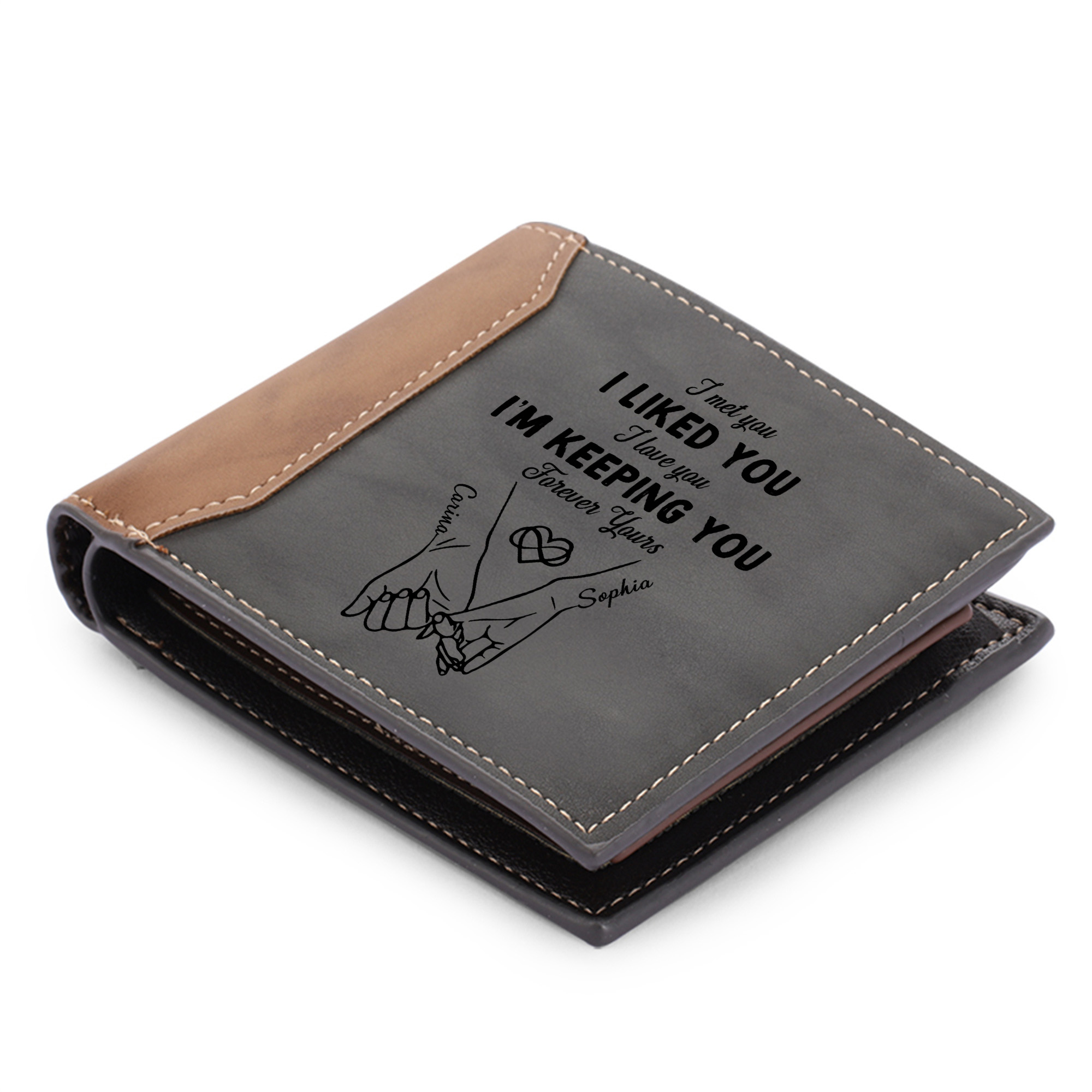 Personalised Photo Engraved PU Leather Couples Wallet for Men