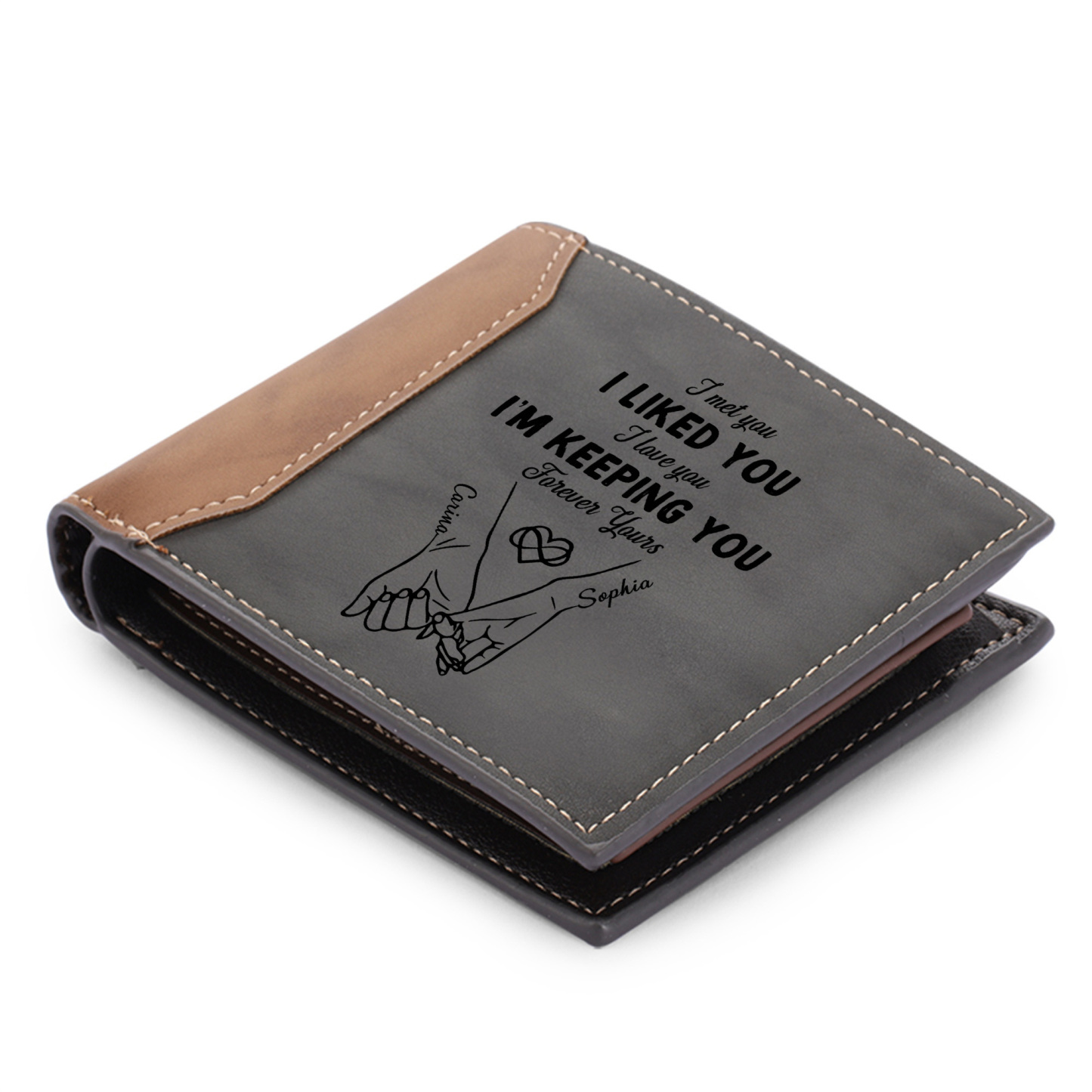 Personalised Photo Engraved PU Leather Couples Wallet for Men
