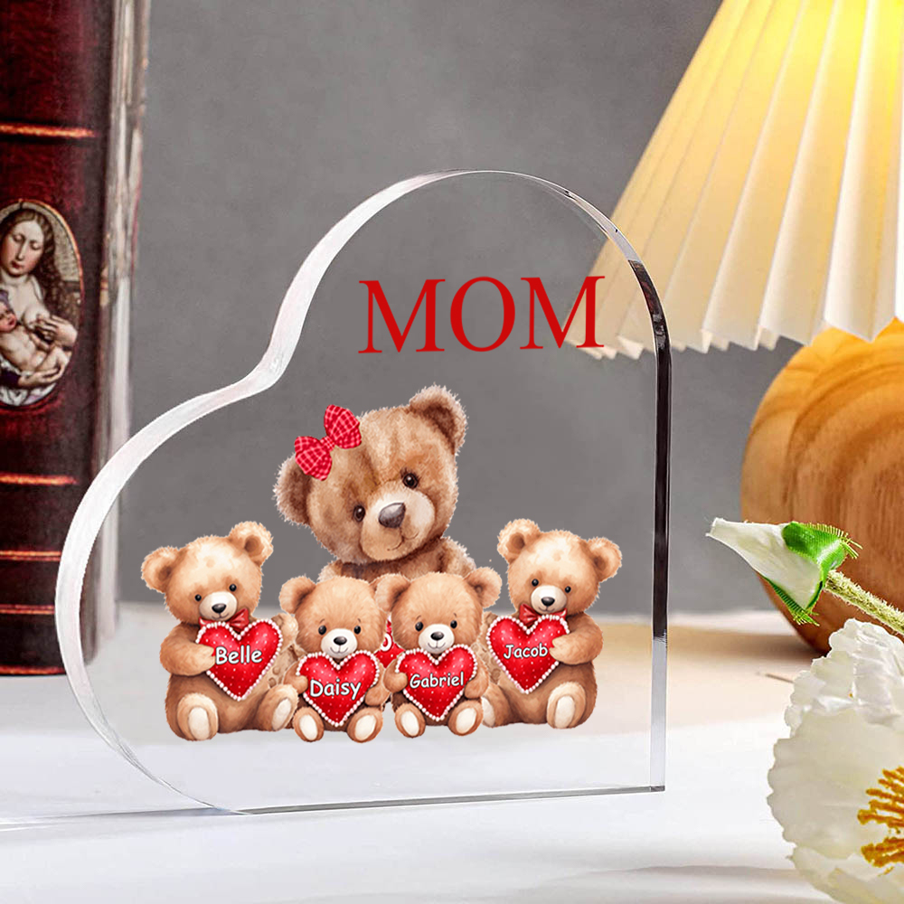 Personalized Acrylic Heart Keepsake Custom 2–9 Names Teddy Bear Ornaments Gifts for Grandma/Mother