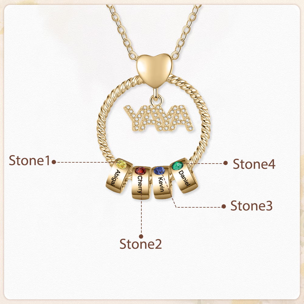 Collar a abuela con colgante de "YAYA" con 4 nombres Y 4 piedras de nacimiento personalizados | Jessemade-Jessemade ES