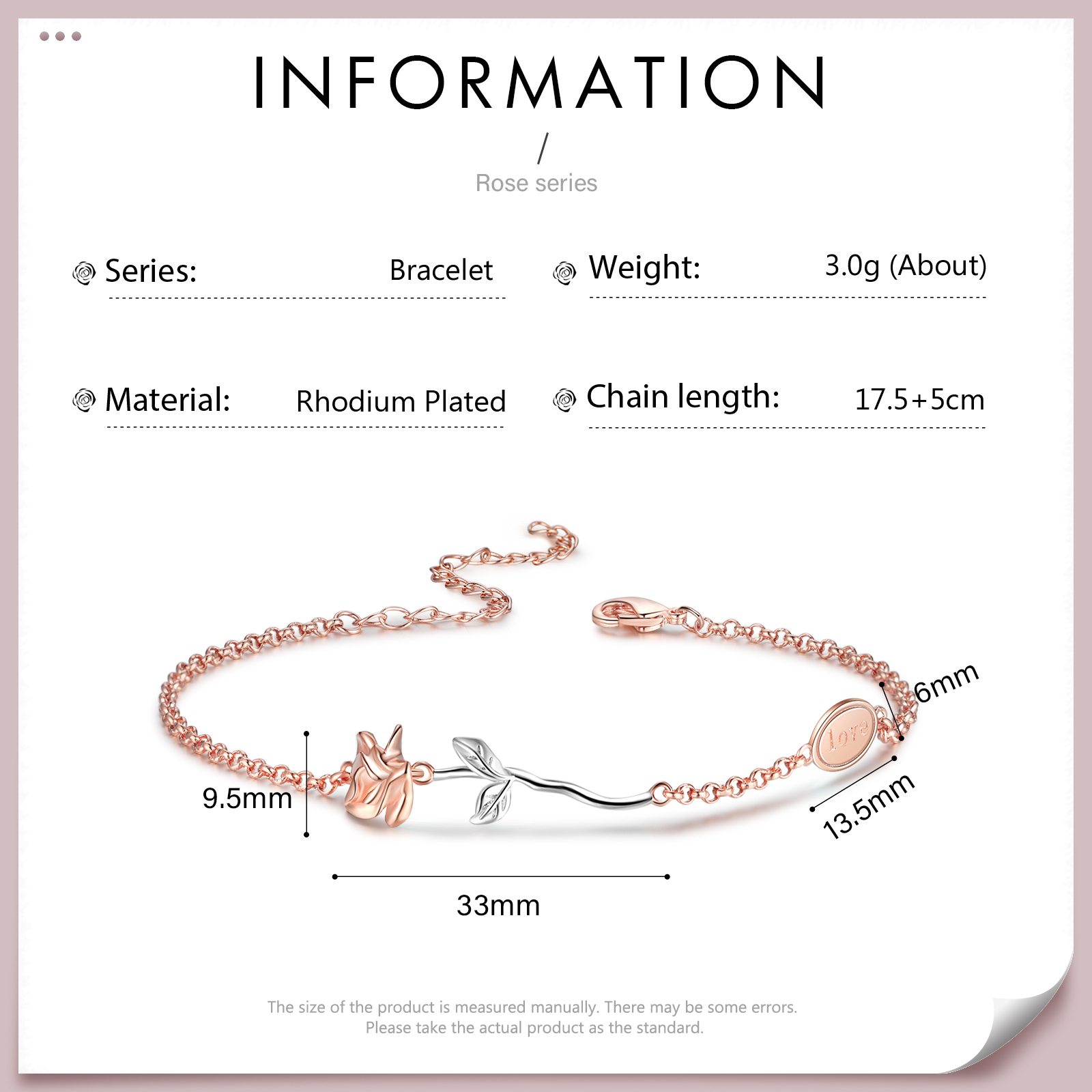 Rose Pendant Bracelet Simple Flower Bracelet for Women