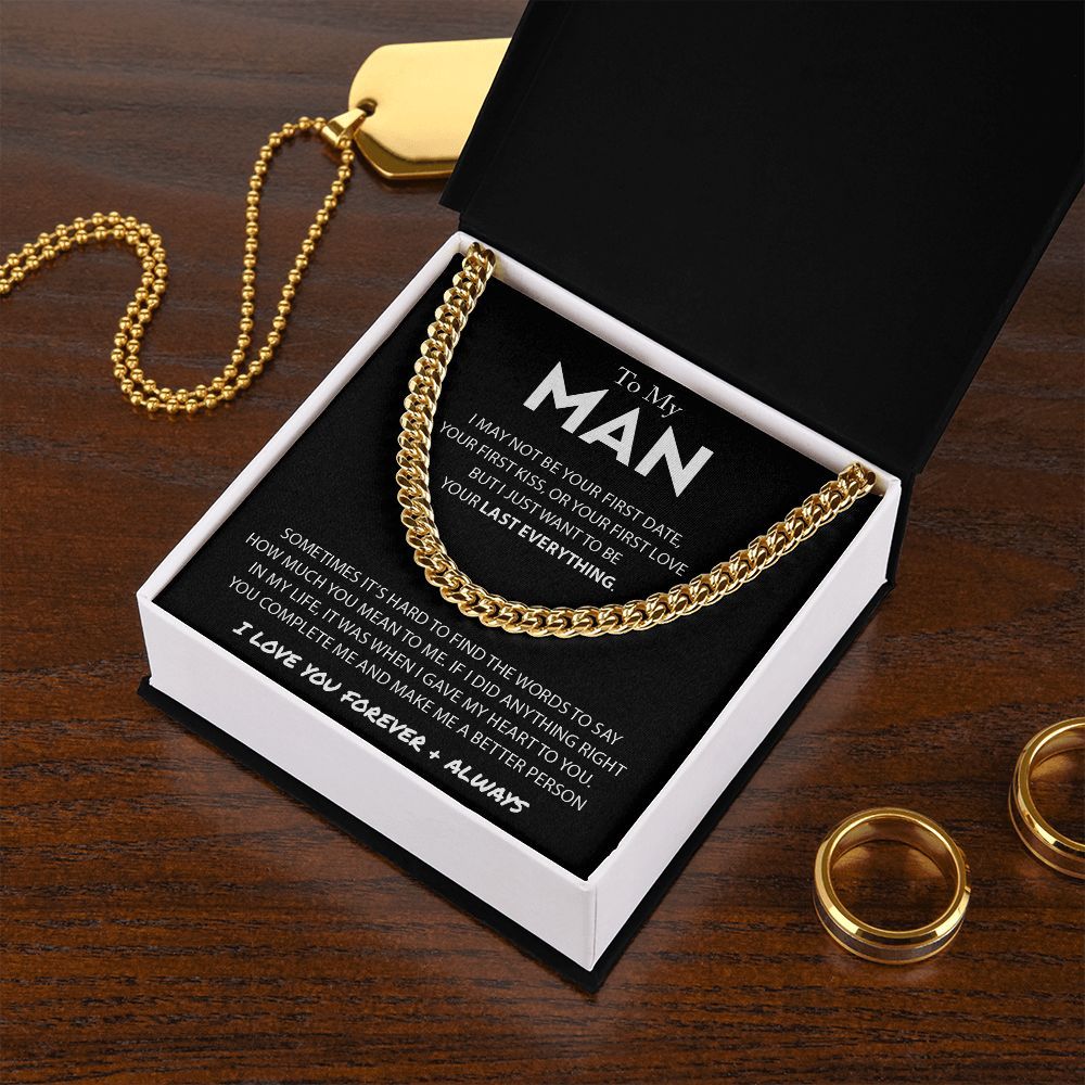 To My Man Cuban Link Chain Necklace Promise Necklace Gift Set - I Love You Forever & Always