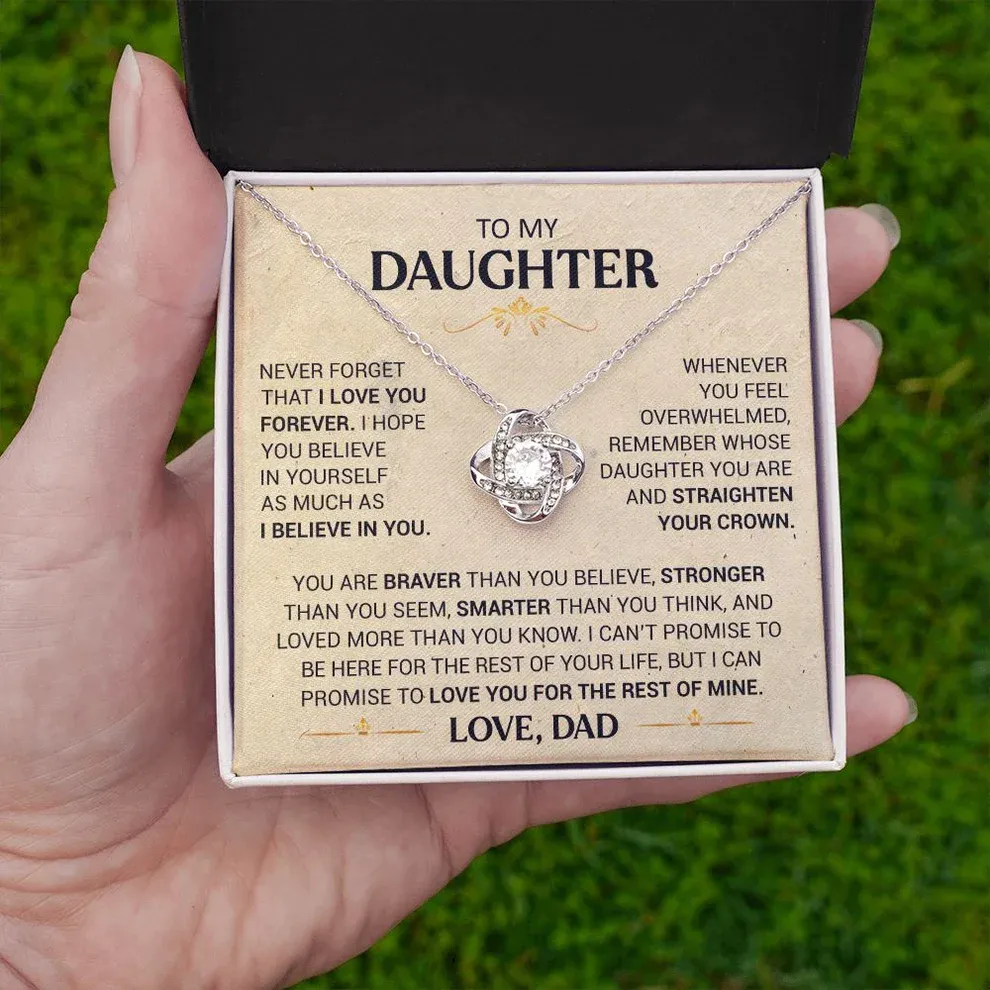 To My Daughter From Dad S925 Love Knot Necklace "Straighten Your Crown" Warm Gifts Dad To Daughter Mother's Day Gift Idea
