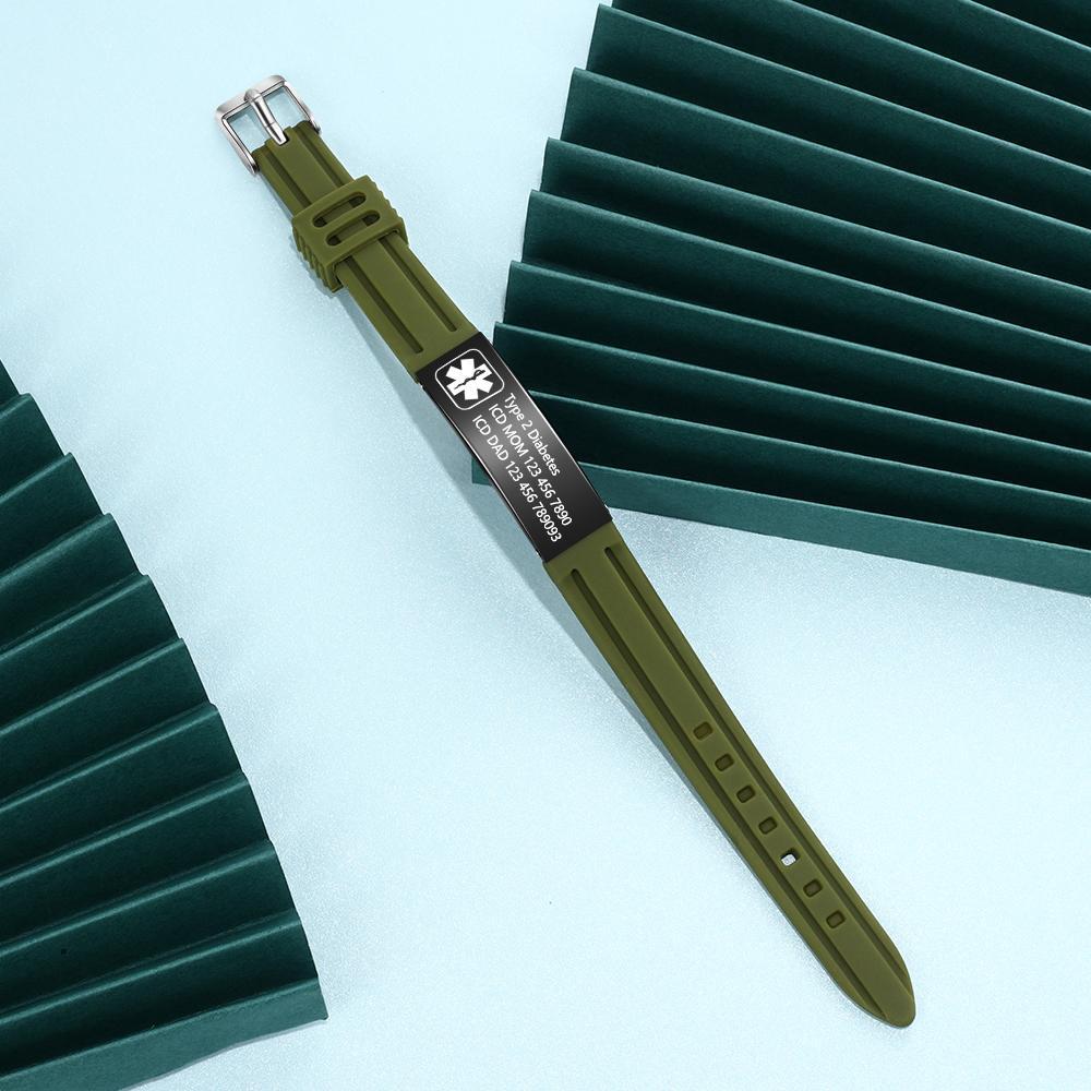 Engraved Medical Alert Bracelet Adjustable Silicone Waterproof Bracelet Women Men Personalized Emergency ID Wristband Multii Color