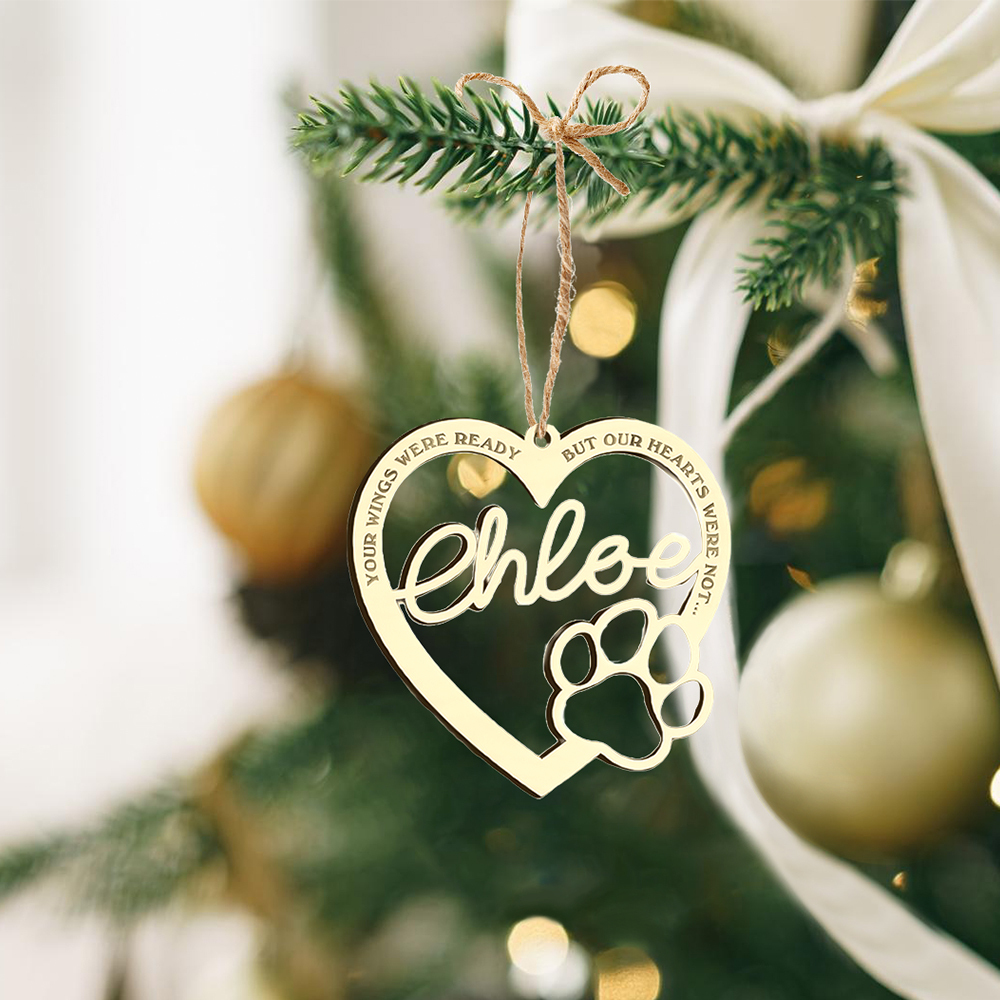 Heart Pet Paw Ornament Personalized Name Memorial Ornament