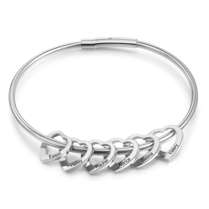 Bangle Bracelet | Personalized Heart Shape Bracelet | Engraved 6 Names