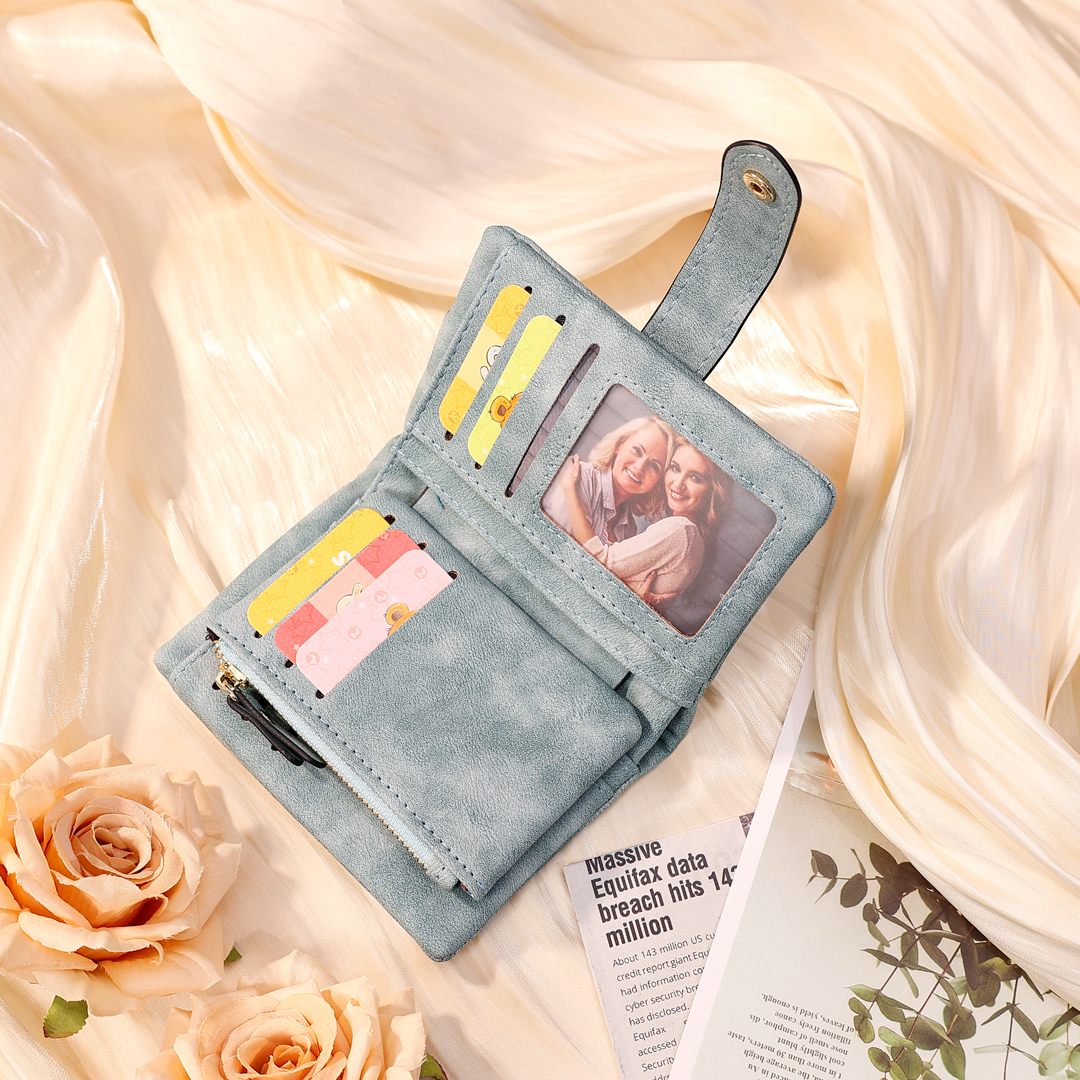 Personalized Women's Leather Wallet Custom 1 Birth Flower & 1 Name Wallet Gift for Her
