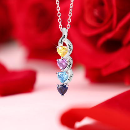 Custom Heart Birthstone Jewelry Set Necklace Bracelet for Family Personalized with 4 Names 4 Birthstones