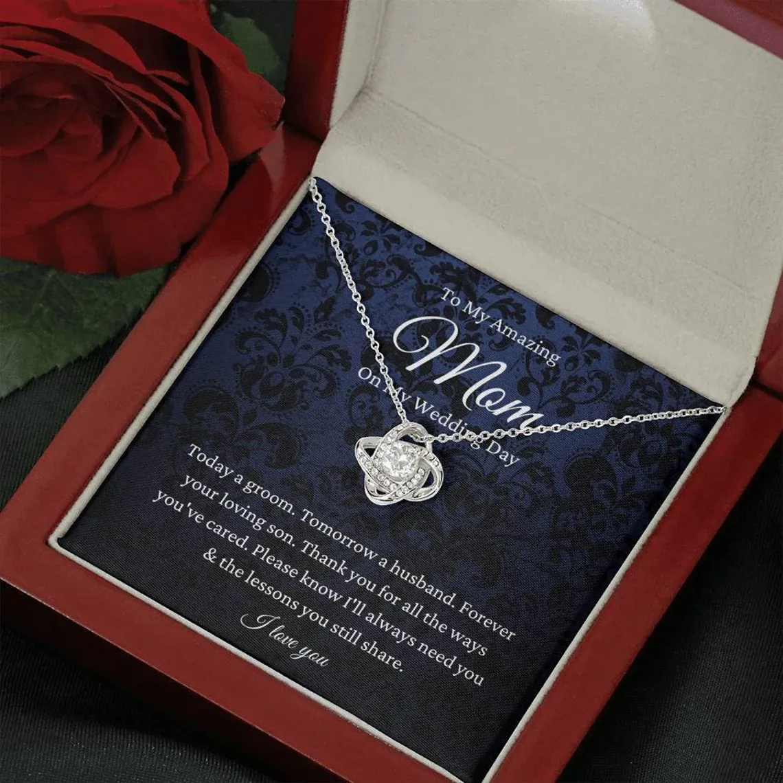 To My Mom- S925 Love Knot Necklace "Forever Your Loving Son" Wedding Gifts From Son