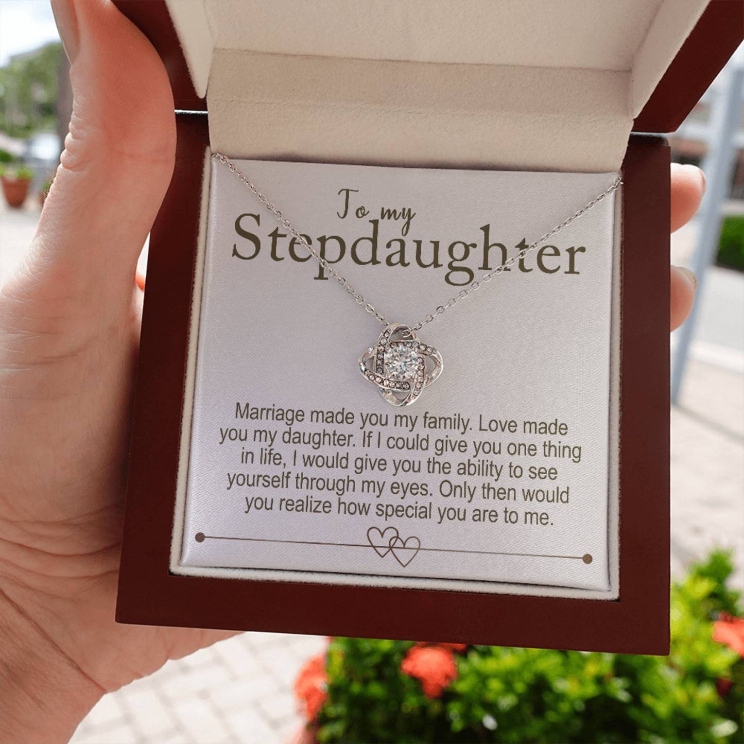 To My Stepdaughter - S925 Love Knot Necklace "Love Made You My Daughter" Gifts For Daughter