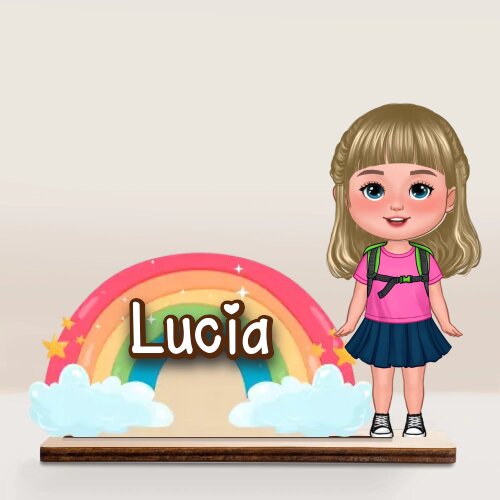 Personalized Standing Wooden Plaque – Custom Name & Character Rainbow Back to school gift for Kid | Jessemade