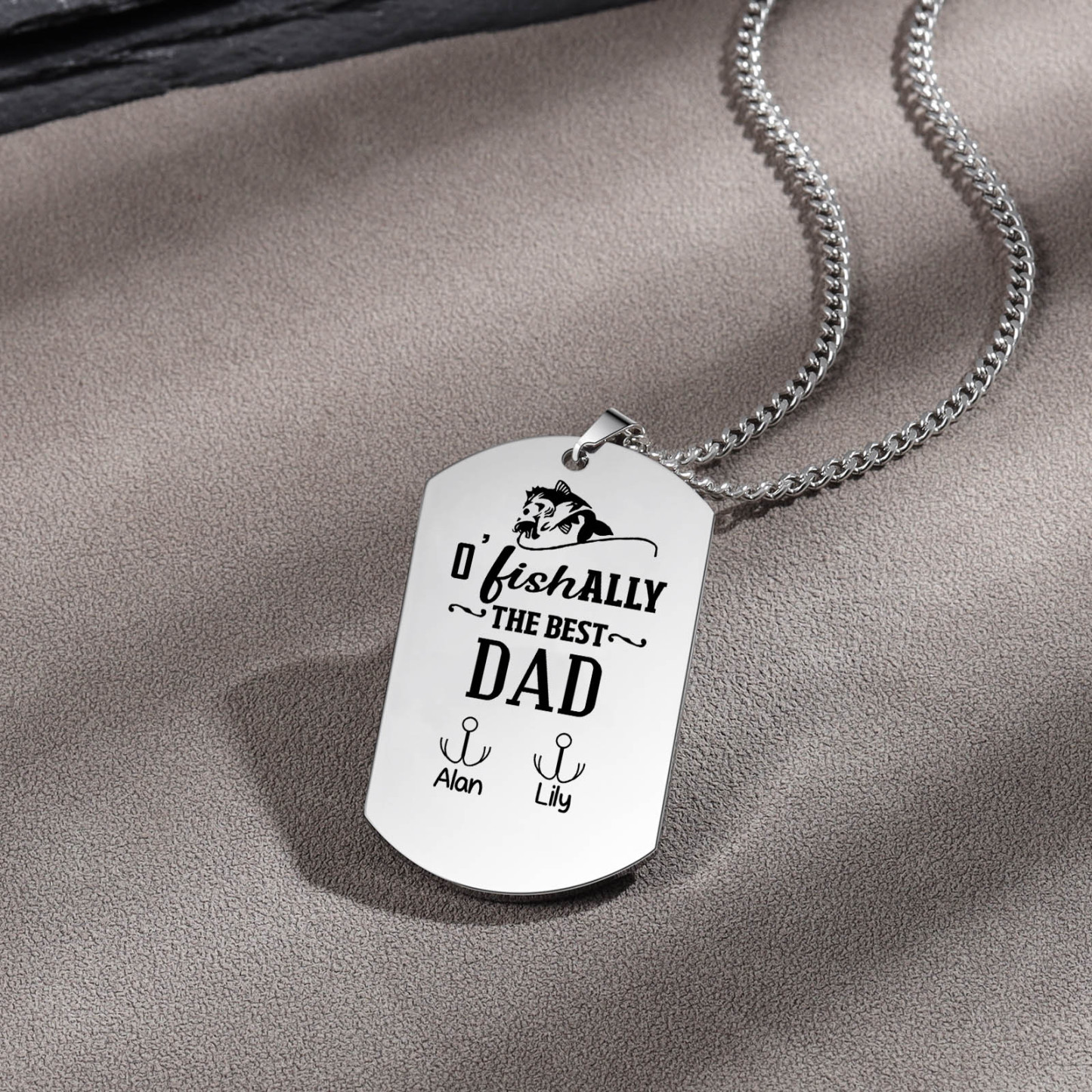 O'Fishally The Best Dad Necklace Custom Photo Dog Tag Necklace with 2 Fishing Hooks