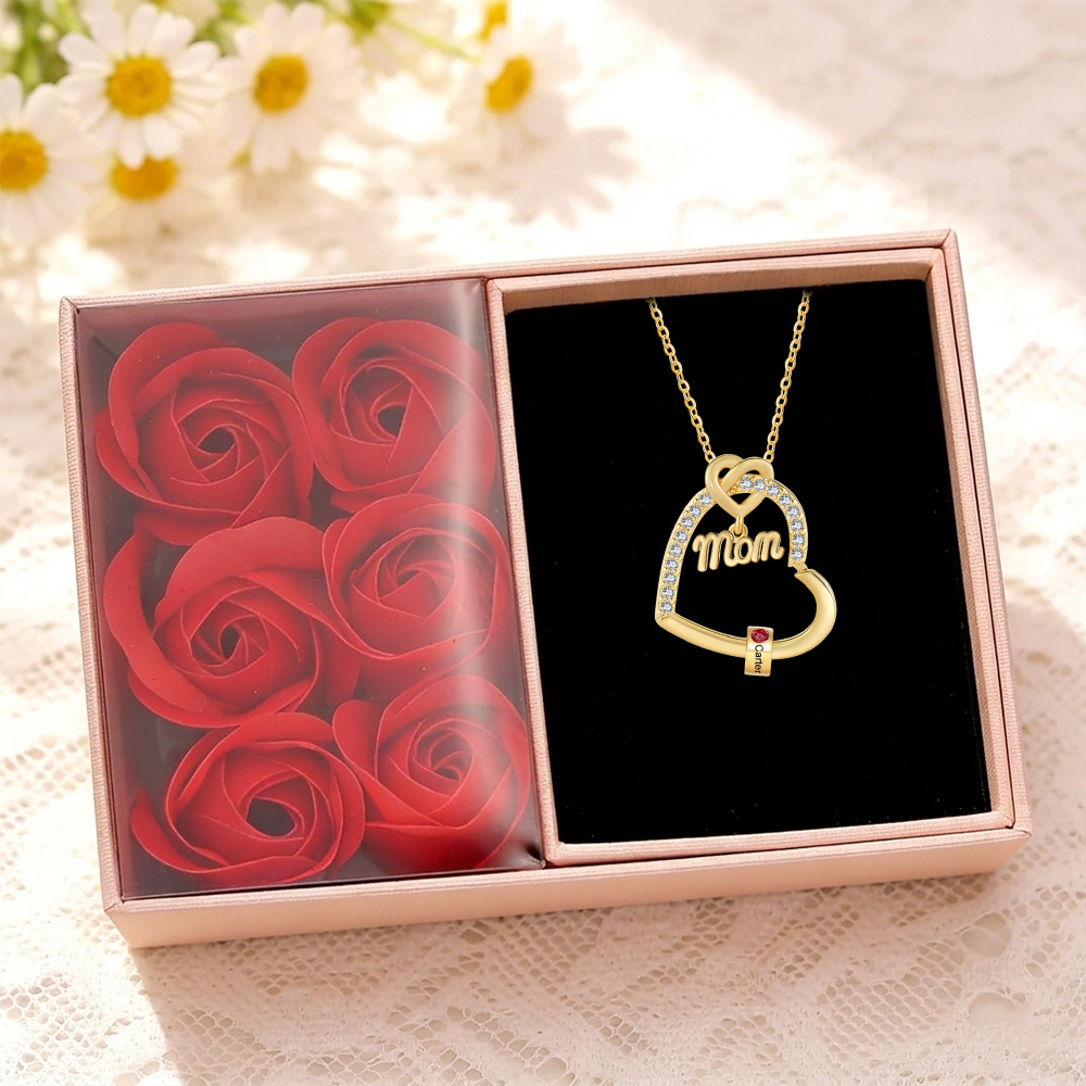 Personalized Heart Mom Necklace Custom 1-5 Names and Birthstones Gift for Mother