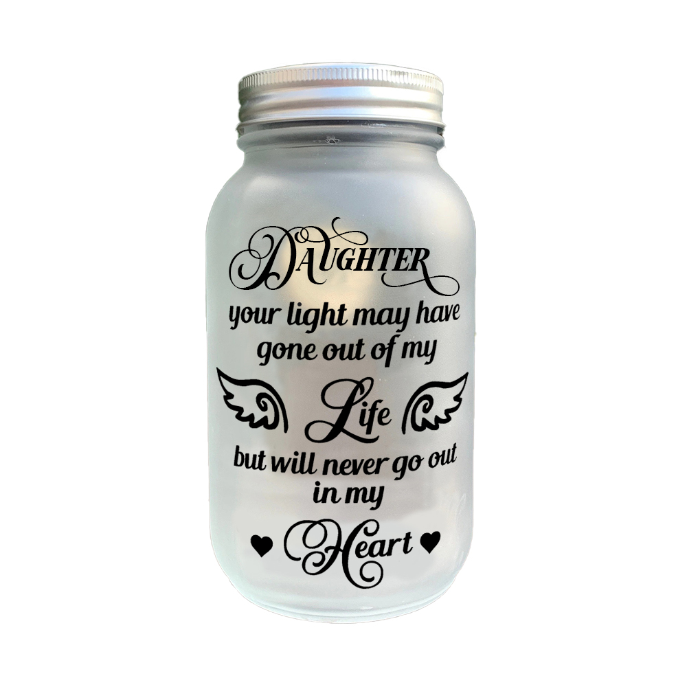 Memorial Mason Jar Night Light Never Go Out in My Heart Led Lamp
