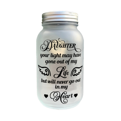 Memorial Mason Jar Night Light Never Go Out in My Heart Led Lamp